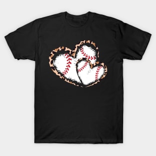 Twin hearts baseball, Couple heart, couple lovers, leopard T-Shirt